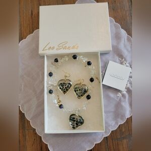 Lee Sands Resin Heart & Gemstone Necklace & Earrings Set